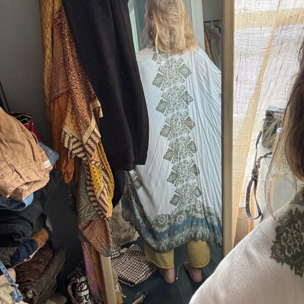 Embroidered White & Olive Boho Duster